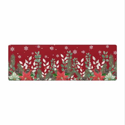 Xmas Poinsettia Bath Mat for Tub,Non Slip Bathroom Floor Runner Rug Quick Dry & Absorbent Diatomaceous Earth Shower Sink Kitchen Washable Doormat,Christmas Eucalyptus Winter Snowflake Red 18"x47"