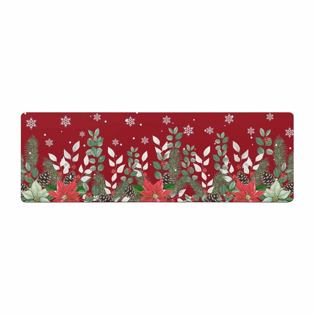Xmas Poinsettia Bath Mat for Tub,Non Slip Bathroom Floor Runner Rug Quick Dry & Absorbent Diatomaceous Earth Shower Sink Kitchen Washable Doormat,Christmas Eucalyptus Winter Snowflake Red 18"x47"