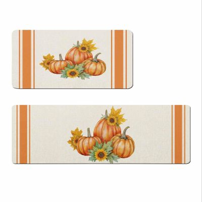 Harvest Pumpkins Bath Mat for Tub,Non Slip Bathroom Floor Runner Rug Quick Dry & Absorbent Diatomaceous Earth Shower Sink Kitchen Doormat,Rustic Farmhouse Orange Thanksgiving Fall Leaf 20x32+20x63