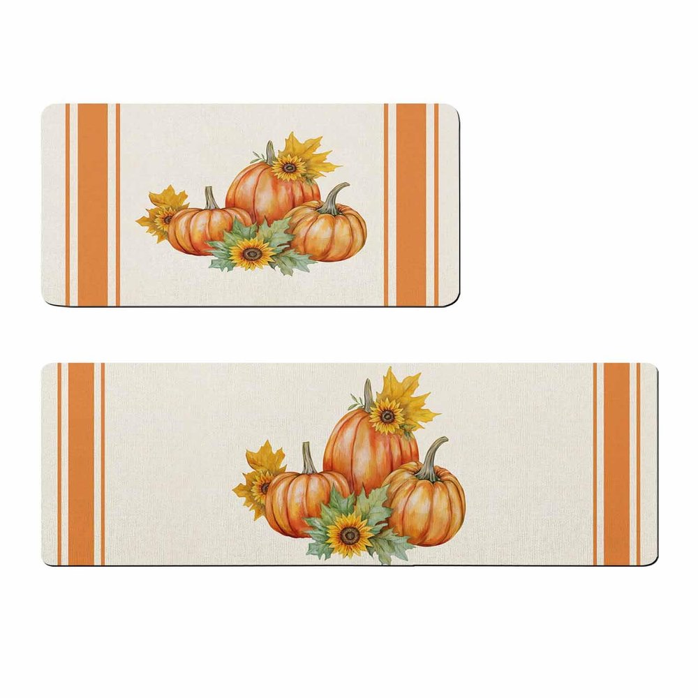Harvest Pumpkins Bath Mat for Tub,Non Slip Bathroom Floor Runner Rug Quick Dry & Absorbent Diatomaceous Earth Shower Sink Kitchen Doormat,Rustic Farmhouse Orange Thanksgiving Fall Leaf 20x32+20x63