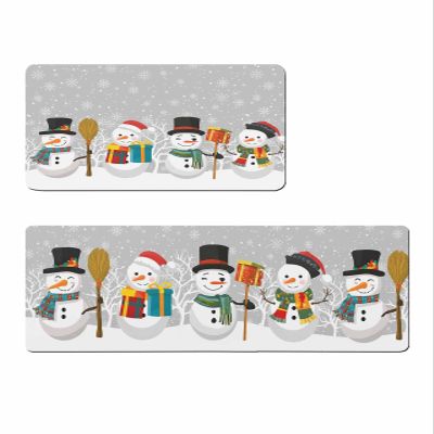 Winter Snowman Bath Mat for Tub,Non Slip Bathroom Floor Runner Rug Quick Dry & Absorbent Diatomaceous Earth Shower Sink Bedroom Kitchen Washable Doormat,Vintage Grey Christmas Snowflake 16x24+16x47