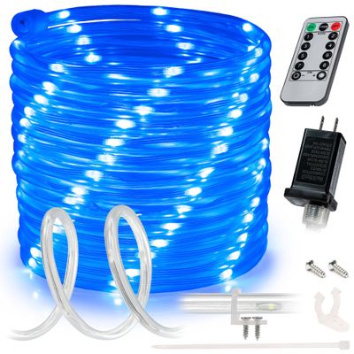 WYZworks 25ft Blue LED Rope Light - 8 Modes, Waterproof Outdoor Accent Lighting with Remote, Flexible Clear Tube, ETL Certified, Garden, Patio, Backyard, Holiday Christmas, Palm Tree, Ambient Decor