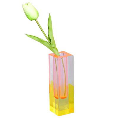 Small Modern Crystal Square Bud Vase,Acrylic Flower Vase for Aesthetic Room Decor,Colorful Tube Vase Hydroponic Vase for Wedding Tabletop Centerpieces,Events,Party,Home Office Decor (Yellow A)