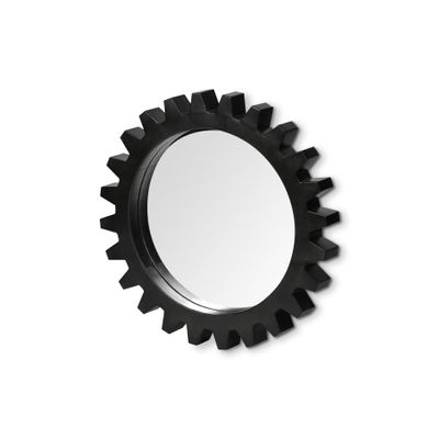 HomeRoots 26" Black Cog Round Metal Frame Wall Mirror