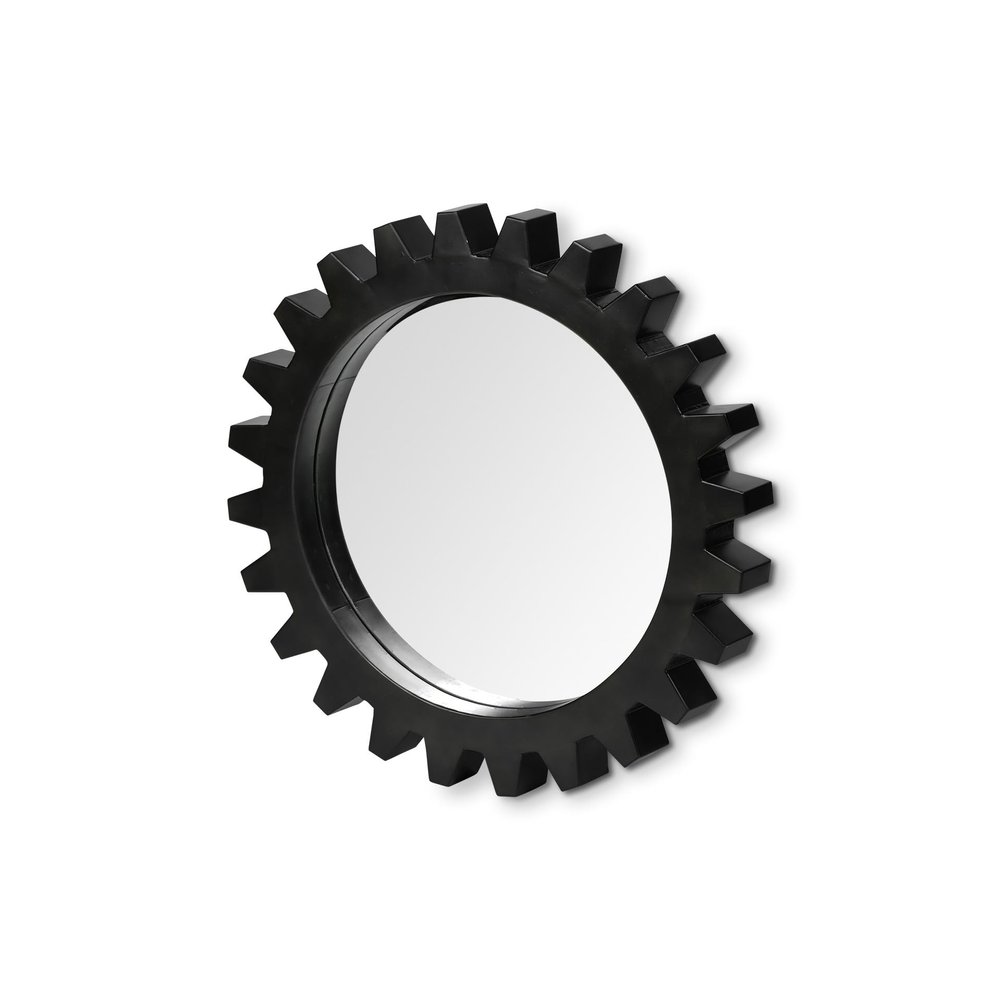 HomeRoots 26" Black Cog Round Metal Frame Wall Mirror