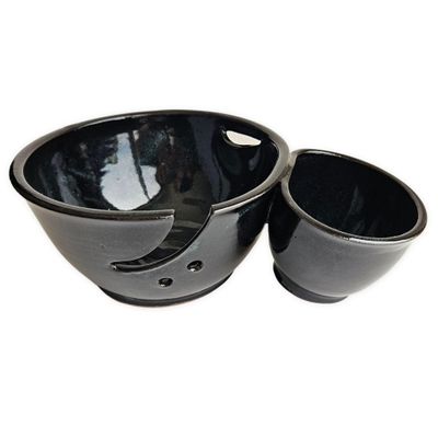 Compartment Double Yarn Bowl Caddy for Knitting and Crochet with Scissor & Notion Storage in Teal Green and Blue Finish (Black)