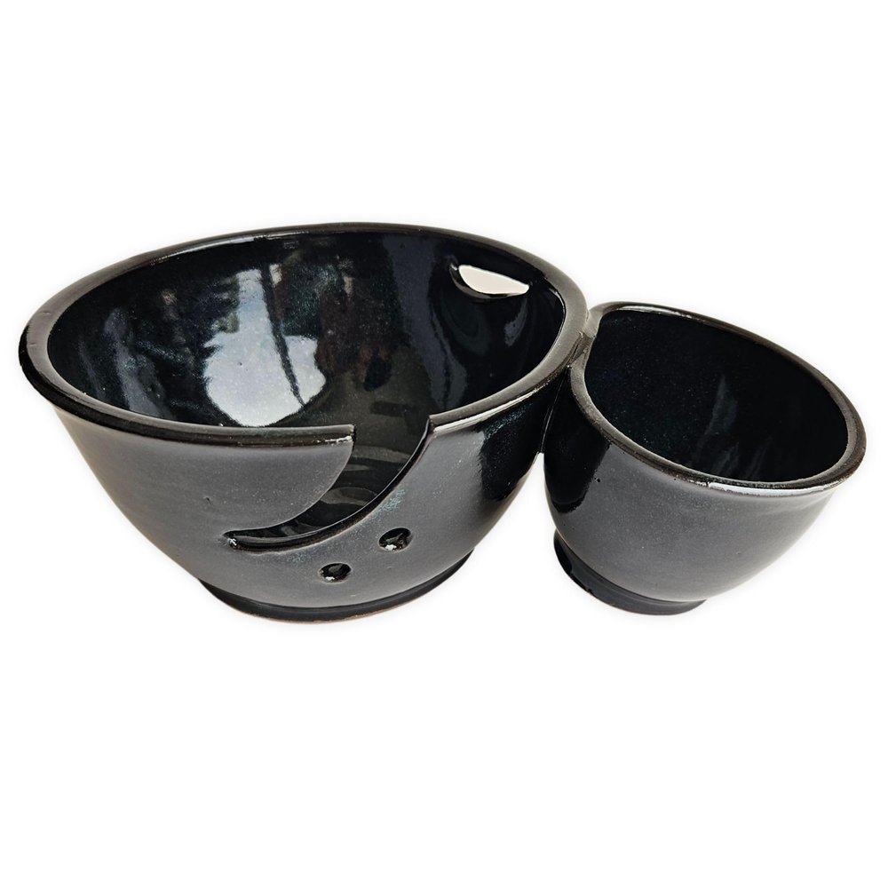 Compartment Double Yarn Bowl Caddy for Knitting and Crochet with Scissor & Notion Storage in Teal Green and Blue Finish (Black)
