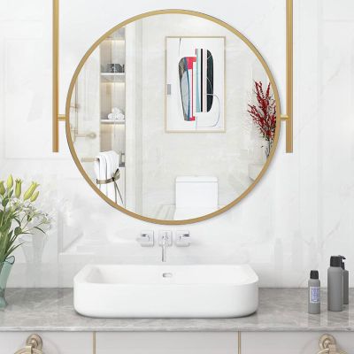 Ceiling Mounted Hanging Rod Mirror with Gold Metal Frame and Boom, Decorative Simple Mirror Clear and Practical, Bathroom Vanity Mirror, Large Circle Wall Mirror ( Size : Diameter-60CM/23.6INCH )