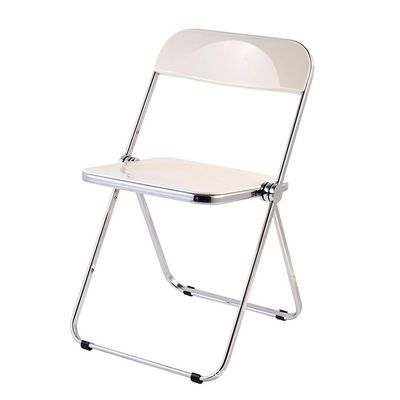 Modern Acrylic Folding Chair Transparent Chairs, Crystal Folding Chair, PC Plastic Living Room Seat, Chrome Frame, Foldable Clear Chair for Outside Inside (Color : Beige, Size : 48 * 48 * 75cm)