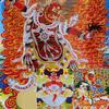 Silk Scroll Painting,Tibetan Thangka,Guru Dragpo,A Fierce Emanation of Guru-Saint Padmasambhava, Tibetan Thangka Painting Art,Buddhist Thangka Brocade,Buddha Tapestry with Scroll ( Color : Blu , Size view 4
