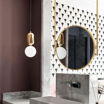 Gold Ceiling Mounted Mirror with Metal Hanging Rod, Wall Decorative Mirrors for Cloakroom Entry Bedroom, Floating Bathroom Makeup Vanity Mirror Clear Practical ( Size : Diameter-60CM/23.6INCH )