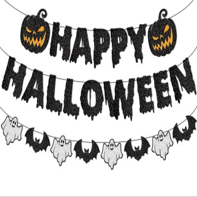 Happy Halloween Banner Hanging Paper Garland Bunting Banner Bloody Pumpkin Decorations, Photo Backdrop for Wall Home Mantle Office Wall Scary Party Supplies (Halloween)