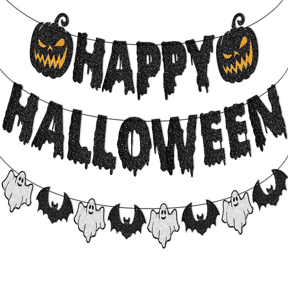 Happy Halloween Banner Hanging Paper Garland Bunting Banner Bloody Pumpkin Decorations, Photo Backdrop for Wall Home Mantle Office Wall Scary Party Supplies (Halloween)