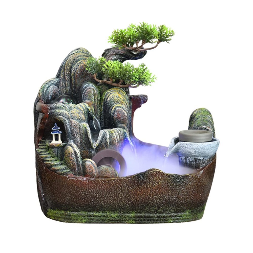 Tabletop Fountain Indoor Tabletop Water Fountain Rockery Stone Waterfall Waterscape Home Decor Table Centerpiece Relaxation Gifts with Water Pump and Spinning Ball Desktop Fountains (Size : CH)