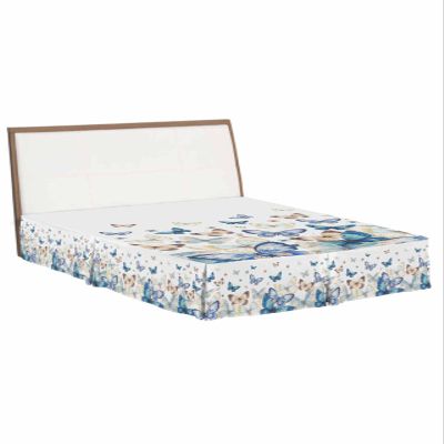 Blue Butter-Fly Bed Skirt Queen Size 16 Inch Drop with Split Corners, Country Aesthetics Gradient Brown Art Dust Ruffled Pleated Bed Skirts Wrap Around Tailored Bed Skirt Valance for Bedroom