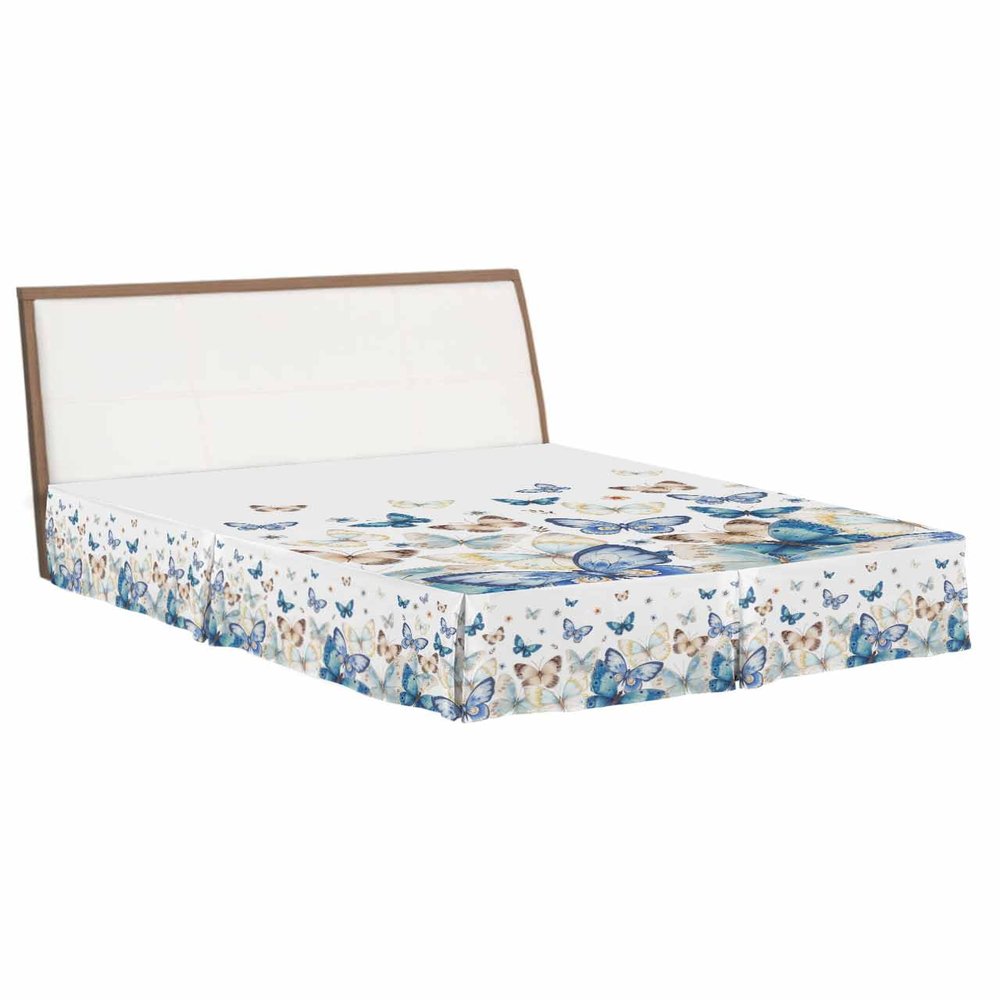 Blue Butter-Fly Bed Skirt Queen Size 16 Inch Drop with Split Corners, Country Aesthetics Gradient Brown Art Dust Ruffled Pleated Bed Skirts Wrap Around Tailored Bed Skirt Valance for Bedroom