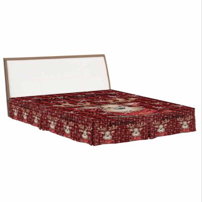 Christmas Elk Bed Skirt Queen Size 18 Inch Drop with Split Corners, Winter Snowflake Buffalo Plaid Red Dust Ruffled Pleated Bed Skirts Wrap Around Tailored Bed Skirt Valance for Bedroom