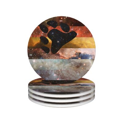 Bear Galaxy Pride Flag LGBTQ 4in Ceramic Coaster Set Non-Slip Cork Base
