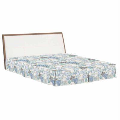 Blue and White Porcelain Bed Skirt California King 16 Inch Drop with Split Corners, Traditional Oriental Chinese Art Dust Ruffled Pleated Bed Skirts Wrap Around Tailored Bed Skirt Valance for Bedroom