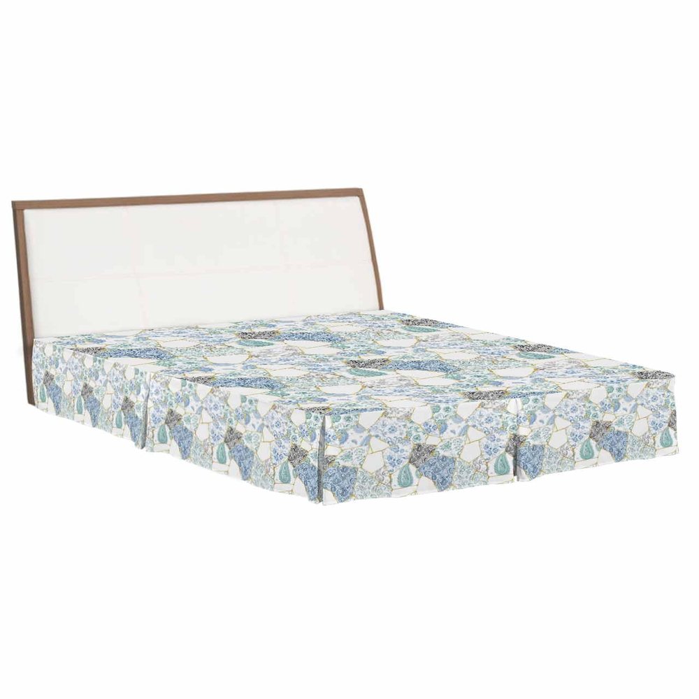 Blue and White Porcelain Bed Skirt California King 16 Inch Drop with Split Corners, Traditional Oriental Chinese Art Dust Ruffled Pleated Bed Skirts Wrap Around Tailored Bed Skirt Valance for Bedroom