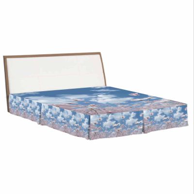 Pastel Pink Flower Bed Skirt Queen Size 18 Inch Drop with Split Corners, Farmhosue Country Sky Blue White Dust Ruffled Pleated Bed Skirts Wrap Around Tailored Bed Skirt Valance for Bedroom