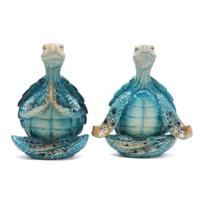 Bobbird Turtle Yoga Statue Ornament, Meditation Turtle Decorative Crafts, Yoga Meditation Meditation Ornament, Realistic Turtle Statue, Turtle Yoga Statue for Home Office Decoration(2 Pcs)