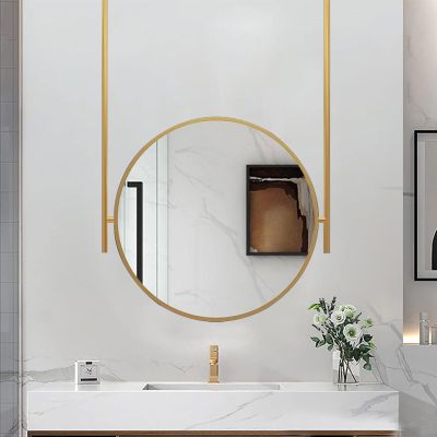 Drsyffsup Gold Ceiling Hanging Round Mirror with Metal Framed, Bathroom Decorative Wall Vanity Mirrors Make-up Cosmetic - Customizable Metal Boom Mirror (Size : Diameter-60CM/23.6INCH)