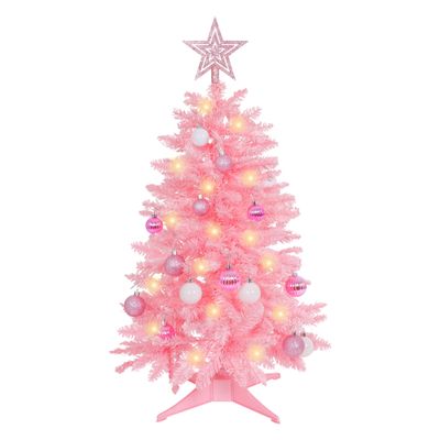 SUNSHINE DECOR Pink Christmas Tree with Light 3ft Artifical Full Christmas Tree with Ball & Star Ornaments 8 Lighting Modes for Holiday Decor