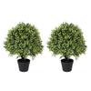 24" Faux Boxwood Plants Outdoor, Artificial Topiary Ball Trees Set of 2, UV Resistant Fake Potted Evergreen Realistic Greenery Bushes Shrubs for Outside Front Porch Planter Patio Indoor Decor 2ft Tall view 1