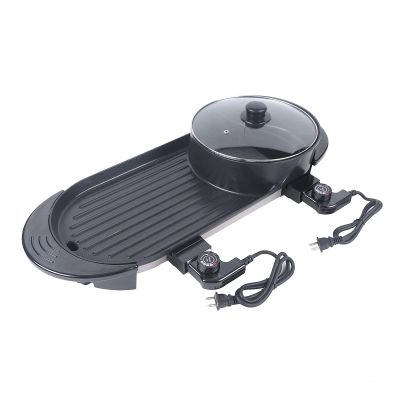 Shikiy Hot Pot with Grill 2 in 1 Household Electric Hot Pot & Barbecue Grill, Multi-function Shabu-Shabu Korean Grill Non-stick Teppanyaki, Dual Switch Independent Temperature Controlled Electric Pot