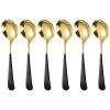 Soup Spoons Stainless Steel 304 Stainless Steel Round Head SpoonsModern and Fashionable Thick Short handle Korean Spoon for Soup, Grain, Dessert, Fruits, Milk Tea (black 6 Pack) view 1