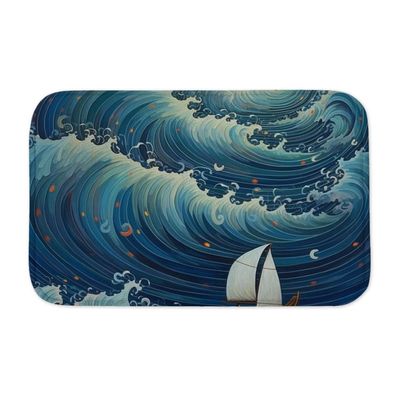 Sailing Boat on Waves Bath Mat - Presents for Ocean Lovers - Best Birthday Presents - 34 x 21 inches