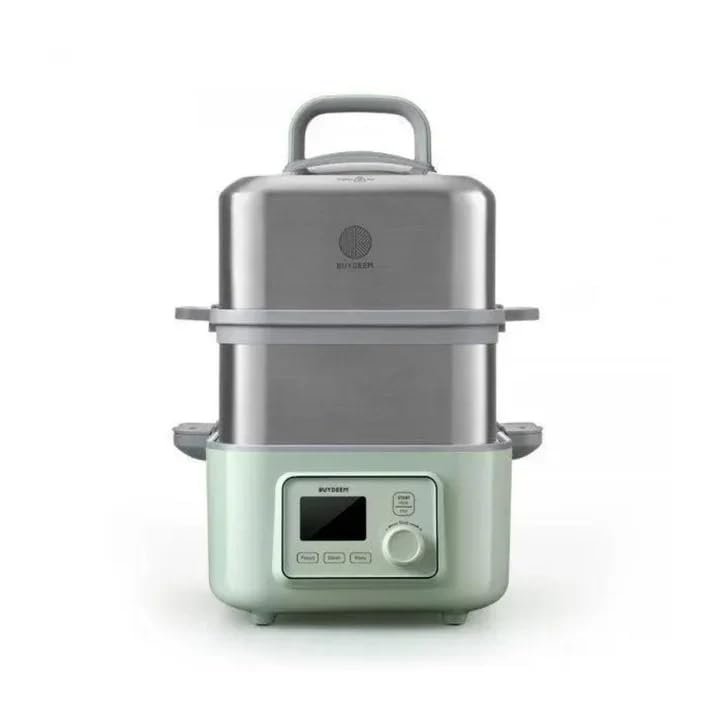 BUYDEEM G563-A501 Electric Food Steamer for Cooking, 2 Tire Stainless Steel Steamer with Slow Cook Mode, 1500W, 10-Quart, Green
