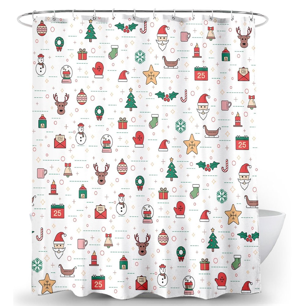 BECAN Festive Christmas Shower Curtain, 72x72 Inch Santa Claus Bathroom Decor for Holidays, Waterproof Polyester Fabric Set with 12 Plastic Hooks