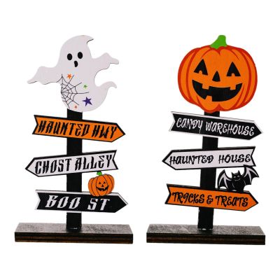TOOYFUL 2x Halloween Table Decoration Pumpkin Ghost Sign Colorful Ornaments Party Decorations Wooden Table Sign Table Centerpieces for Office Event