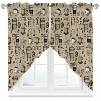 2 Piece Curtain Valances for Windows, Coffee Posters Design Coffee Bean Cup Old Days Style of Art Kitchen Curtains Set, Light Filtering Small Window Curtains Panels for Bathroom Bedroom 36"x36"