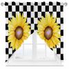 2 Piece Curtain Valances for Windows, Sunflower Black and White Lattice Kitchen Curtains Set, Light Filtering Rod Pocket Small Window Valance Curtains Panels for Bathroom Bedroom 36"x45" view 1