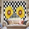 2 Piece Curtain Valances for Windows, Sunflower Black and White Lattice Kitchen Curtains Set, Light Filtering Rod Pocket Small Window Valance Curtains Panels for Bathroom Bedroom 36"x45" view 2