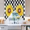 2 Piece Curtain Valances for Windows, Sunflower Black and White Lattice Kitchen Curtains Set, Light Filtering Rod Pocket Small Window Valance Curtains Panels for Bathroom Bedroom 36"x45" view 4