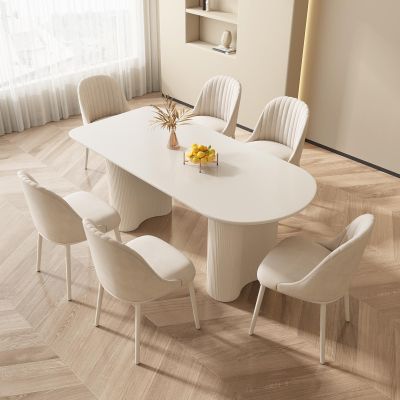 GraceNook Modern White 70" Dining Table Set with 6 Chairs for Kitchen & Dining Room