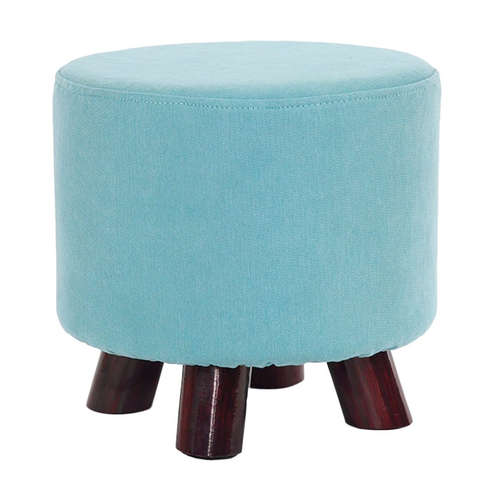 SOVORM Round Small Footstool with Wooden Legs and Detachable Stool CoverSofa Footrest Extra Seating for Living Room Entryway OfficeCyan