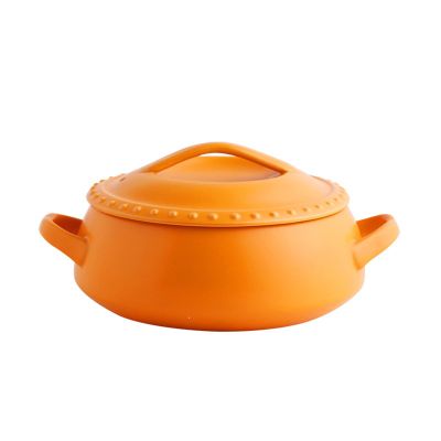 Ceramic Casserole, Colored Glaze Soup Stew Pot, Korean Household Soup Pot, Open Fire Casserole with Ears and Lid (A)