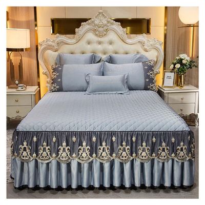 Luxury Velvet Ruffle Bed Skirt King Size Quilted Bedspread Set with 2 Pillow Shams 18Deep Dust Ruffle Drop 3-Pieces Dust Ruffle Drape Fitted Sheet for Bed Cover ( Color : #6 , Size : 200x220CM/79x87i