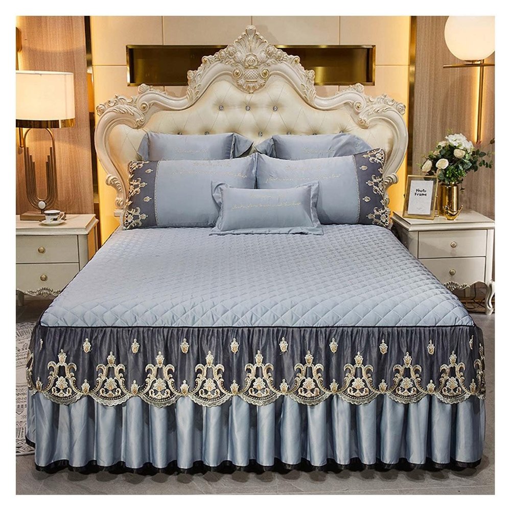 Luxury Velvet Ruffle Bed Skirt King Size Quilted Bedspread Set with 2 Pillow Shams 18Deep Dust Ruffle Drop 3-Pieces Dust Ruffle Drape Fitted Sheet for Bed Cover ( Color : #6 , Size : 200x220CM/79x87i