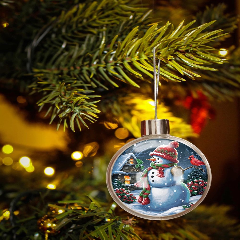 Christmas Ornaments for Christmas Tree Hanging, Christmas Snowman Balls Ornaments Shatterproof Christmas Ornaments Ball for Holiday Party Gift Decor Winter Snowflake Red Bird 3.5"
