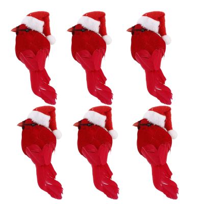 6Pcs Artificial Christmas Cardinal Birds, Simulation Red Birds Feather, Red Birds with Hat, Mini Bird Decorative, Cardinal Clip On Christmas Tree Ornaments Fake Bird Craft for Home Wedding Decor(#1)