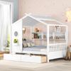 Bellemave Full Size House Bed with Storage Drawers and Shelves, Wood Montessori House Bed Frame, Kids Playhouse Tent Bed for Girls Boys, White view 1
