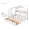 Bellemave Full Size House Bed with Storage Drawers and Shelves, Wood Montessori House Bed Frame, Kids Playhouse Tent Bed for Girls Boys, White view 2