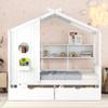 Bellemave Full Size House Bed with Storage Drawers and Shelves, Wood Montessori House Bed Frame, Kids Playhouse Tent Bed for Girls Boys, White view 3