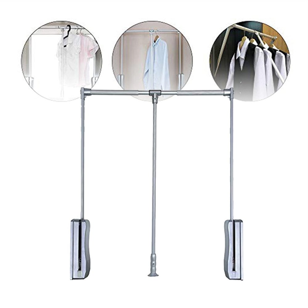 Pull-down Wardrobe Guide Rail, Adjustable Width Soft Reset Wardrobe Storage Rack Heavy-duty Coat Rack, Save Space, Load 15KG (Size : 510-660mm)